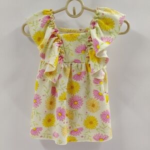 Just Lizzy Yellow Pink Daisy Floral Dress Girls Size 12 Months Ruffle Sleeve